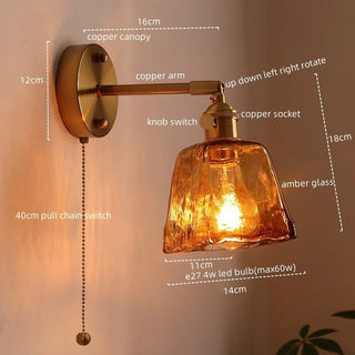 Celako™ Cuvara Wall Light | Glass Copper Bedroom Lighting