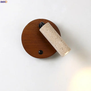 Celako™ Sienzo Wall Light | Yellow Travertine Wood Bedroom Lighting