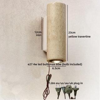 Applique murale Celako™ Sabiterra | Luminaire de salon en pierre de travertin jaune
