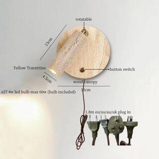 Celako™ Sienzo Wall Light | Yellow Travertine Wood Bedroom Lighting