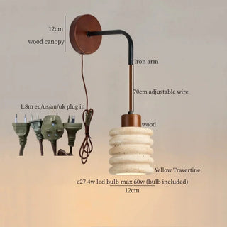 Celako™ Calterra Wall Light | Yellow Travertine Bedroom Lighting