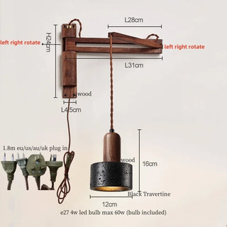 Celako™ Articula Wall Light | Black Travertine Bedroom Lighting