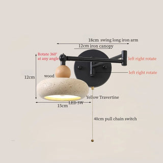 Celako™ Ochretta Wall Light | Yellow Travertine Swing Long Iron Arm Living Room Lighting