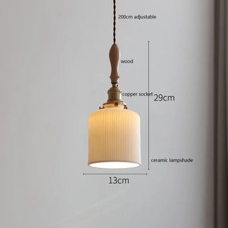 IWHD Butterfly Ceramic LED Pendant Lamp Beside Wooden Handle Copper Socket Home Decor Bedroom Dining Lving Room Light Hanglamp