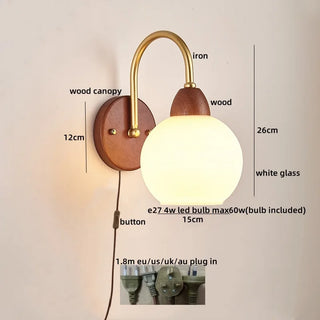 Celako™ Opaloak Wall Light | Wood Glass Modern Bedroom Lighting