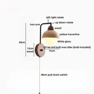 Celako™ Calizio Wall Light | Yellow Travertine Stone Glass Bedroom Lighting