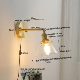 Celako™ Aesona Wall Light | Glass Copper Bedroom Lighting