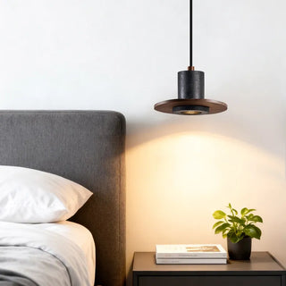 Celako™ Noctra Pendant Light | Black Travertine Wabi Sabi Bedroom Lighting