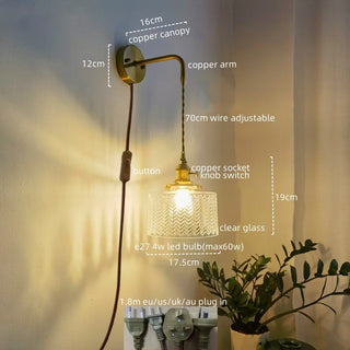Celako™ Vitrume Wall Light | Copper Glass Bedroom Lighting