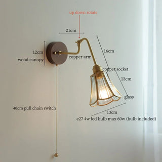 Celako™ Arcura Wall Light | Copper Glass Bedroom Lighting