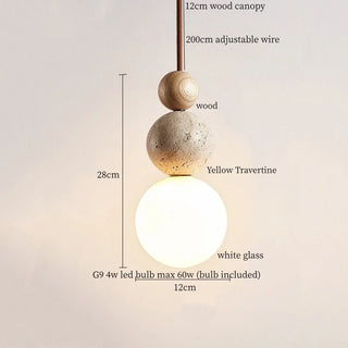 Celako™ Lapidra Pendant Light | Yellow Travertine Stone Bedroom Lighting