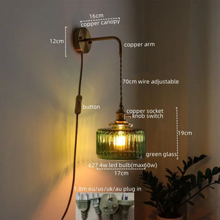 Celako™ Virentis Wall Light | Green Glass Copper Bedroom Lighting