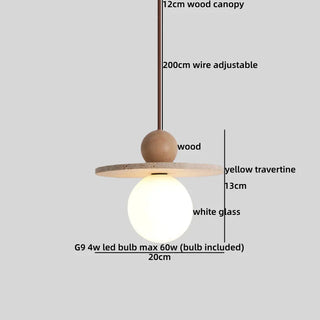 Celako™ Terravine Pendant Light | Yellow Travertine Glass Bedroom Lighting