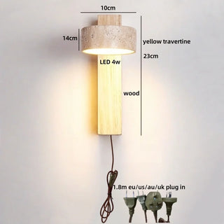 Celako™ Trevera Wall Light | Yellow Travertine Stone Bedroom Lighting