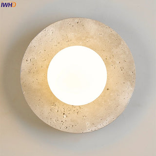 Celako™ Rotunda Wall Light | Yellow Travertine Glass Bedroom Lighting