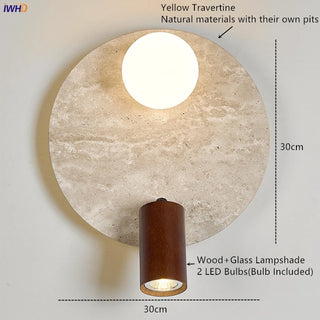 IWHD Modern Nordic LED Wall Light Walnut Yellow Travertine Wall Lamp For Corridor Stair Living Room Decor Lampara Applique