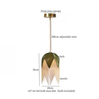 Celako™ Tessora Pendant Light | Green Tassel Cloth Dining Room Lighting