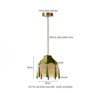 Celako™ Tessora Pendant Light | Green Tassel Cloth Dining Room Lighting