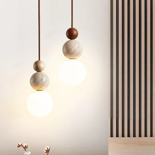 Celako™ Lapidra Pendant Light | Yellow Travertine Stone Bedroom Lighting