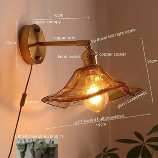 Celako™ Cuvara Wall Light | Glass Copper Bedroom Lighting
