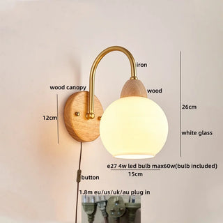 Celako™ Orvion Wall Light | Glass Wood Nordic Bedroom Lighting