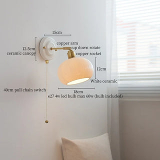 Celako™ Cerado Wall Light | Ceramic Copper Pull Chain Switch Bedroom Lighting