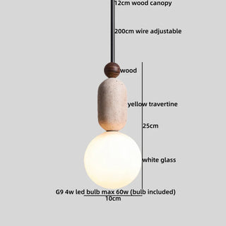 Celako™ Terravine Pendant Light | Yellow Travertine Glass Bedroom Lighting
