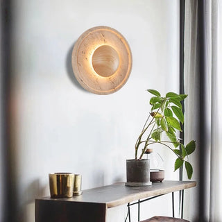Celako™ Trevona Wall Light | Yellow Travertine Wood Bedroom Lighting