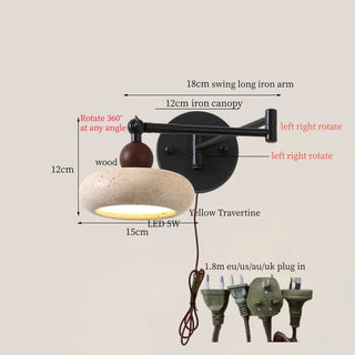 Celako™ Ochretta Wall Light | Yellow Travertine Swing Long Iron Arm Living Room Lighting