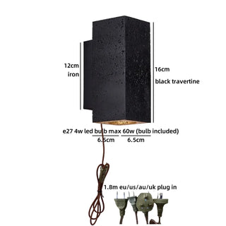 Celako™ Cavato Wall Light | Black Travertine Vintage