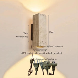 Celako™ Lapidar Wall Light | Yellow Travertine Bedroom Lighting