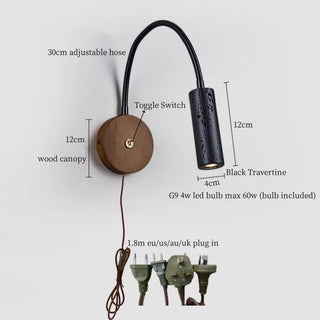 Celako™ Atraver Wall Light | Black Travertine Bedroom Lighting