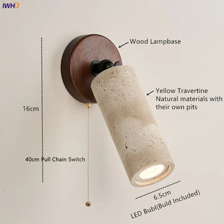 IWHD Modern Nordic LED Wall Light Walnut Yellow Travertine Wall Lamp For Corridor Stair Living Room Decor Lampara Applique
