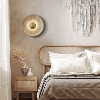 Celako™ Sabiru Wall Light | Yellow Travertine Stone Bedroom Lighting