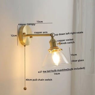 Celako™ Aesona Wall Light | Glass Copper Bedroom Lighting