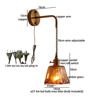 Celako™ Kiyoro Wall Light | Copper Glass Bedroom Lighting