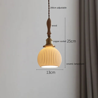 IWHD Butterfly Ceramic LED Pendant Lamp Beside Wooden Handle Copper Socket Home Decor Bedroom Dining Lving Room Light Hanglamp