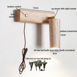 Celako™ Travera Wall Light | Travertine Bedside Lighting