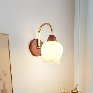 Celako™ Opaloak Wall Light | Wood Glass Modern Bedroom Lighting