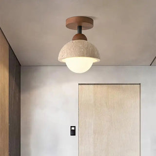 Celako™ Tiverta Ceiling Light | Yellow Travertine Glass Bedroom Lighting