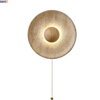 Celako™ Sabiru Wall Light | Yellow Travertine Stone Bedroom Lighting