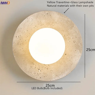 IWHD Modern Nordic LED Wall Light Walnut Yellow Travertine Wall Lamp For Corridor Stair Living Room Decor Lampara Applique