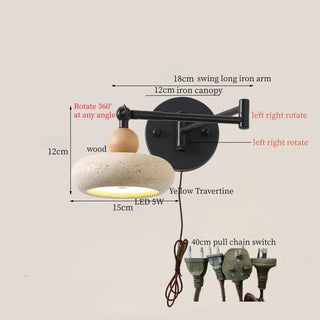 Celako™ Ochretta Wall Light | Yellow Travertine Swing Long Iron Arm Living Room Lighting
