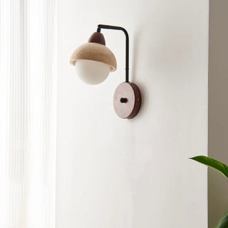 Celako™ Calizio Wall Light | Yellow Travertine Stone Glass Bedroom Lighting