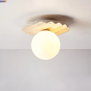 Celako™ Lunava Ceiling Light | Yellow Travertine Wabi Sabi Style Bedroom