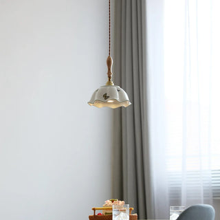 IWHD Butterfly Ceramic LED Pendant Lamp Beside Wooden Handle Copper Socket Home Decor Bedroom Dining Lving Room Light Hanglamp