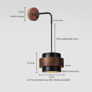Celako™ Pivotra Wall Light | Black Travertine Bedroom Lighting