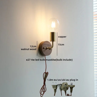 Celako™ Kavara Wall Light | Copper & Walnut Wood Bedroom Lighting