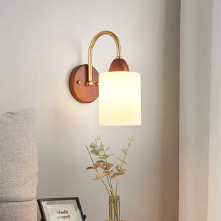 Celako™ Opaloak Wall Light | Wood Glass Modern Bedroom Lighting