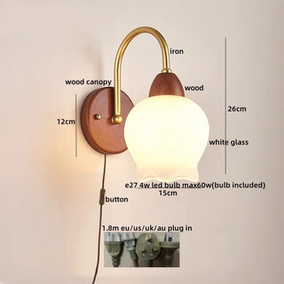 Celako™ Opaloak Wall Light | Wood Glass Modern Bedroom Lighting